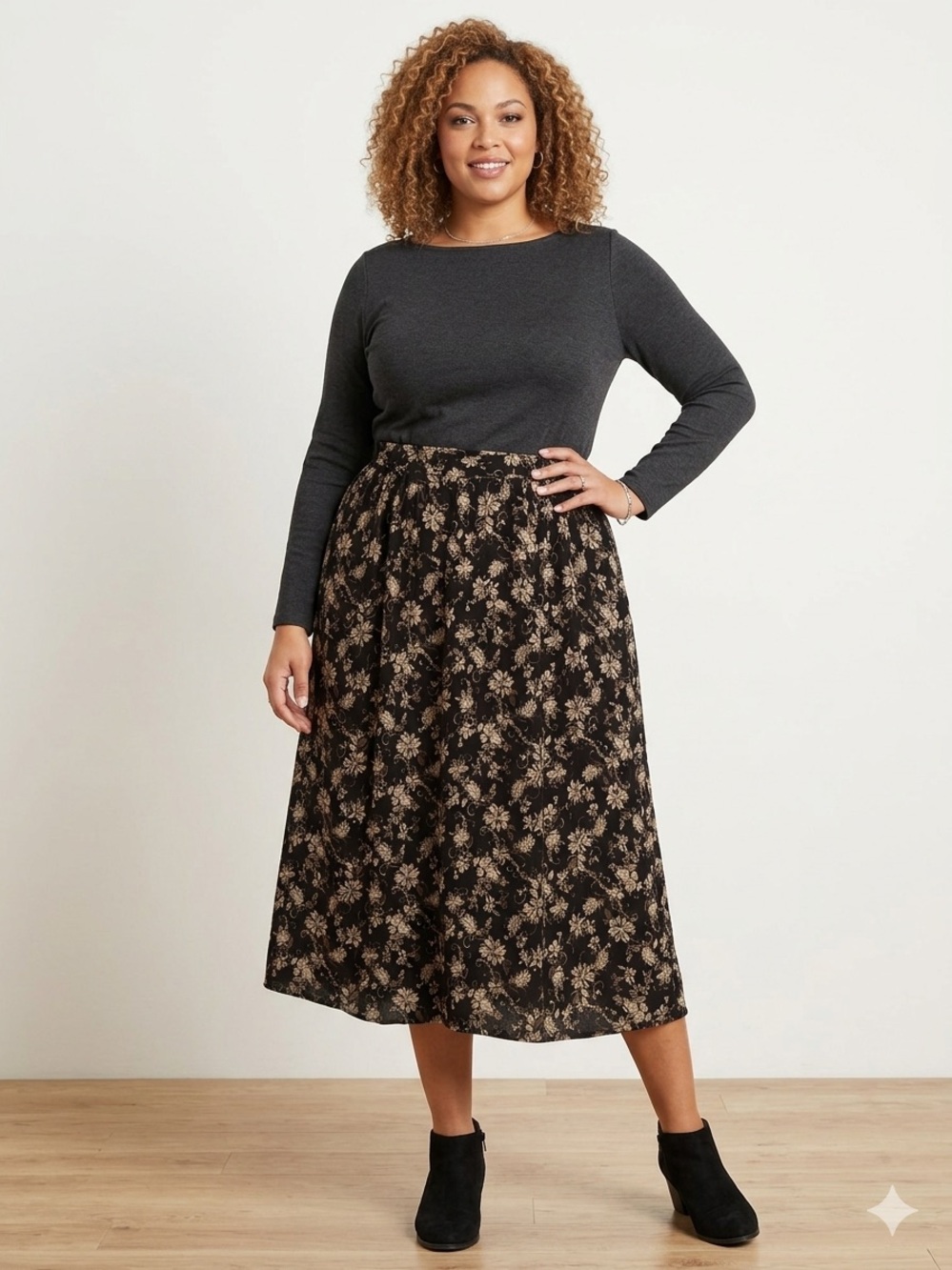 JONES NEW YORK Women's Black Floral Midi Skirt. Size 20 W